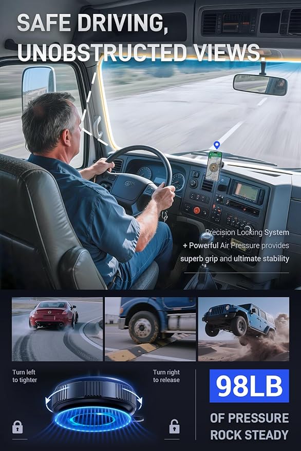 OUNIER Vacuum Magnetic Phone Holder for Car [120+LBS Strongest Suction & 3200gf Magnetic] 360° Adjustable Magsafe Car Phone Mount, Cell Phone Holders for Your Car for iPhone 17 Pro Max 16 15 14 13 12