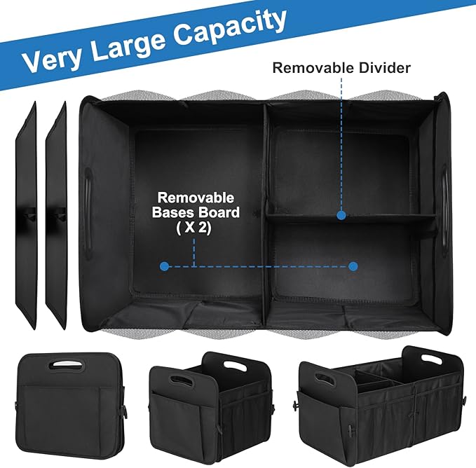Trunk Organizer, Collapsible Waterproof Multi-Functional car Trunk Grocery Organizer Storage for SUVs & Sedans, Car Accessories for Women/Men, 3 Compartments