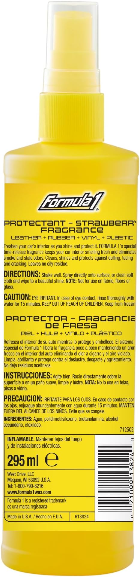 Formula 1 Interior Detailing Protectant Spray, Car Interior Cleaner with Lasting Strawberry Fragrance and UV Protection, Safe for Vinyl, Rubber, Plastic, & Dashboard - 10oz