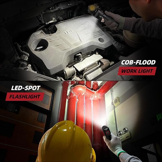 Flashlight, Rechargeable Flashlight with 1300 High Lumen Dual Modes Spotlight and Floodlight, 90 Degree Swivel Head with Magnet Max 22H Runtime, for Work, Repair, Emergency S701