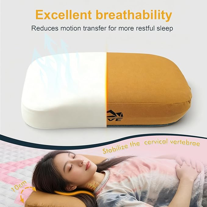 Thick Camping Memory Foam Pillow, Compressible & Ultralight Travel Pillow for Backpacking - Ergonomic Neck & Lumbar Support for Side Sleepers, Compact for Hiking, Car, Airplane