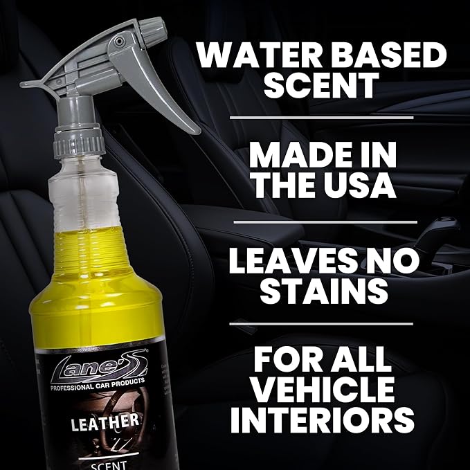 LANE’S Premium Car Air Freshener "Leather" - 32oz Water-Based, Long-Lasting Auto Scent Spray - Food, Pet, Odor Smell Deodorizer for Cars, Trucks, SUVs' Interior Leather, Carpet, Upholstery