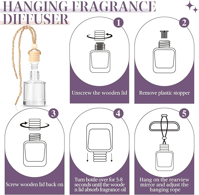 AROIC Car Air Freshener Diffuser Set, 6 Pack Lavender Natural Slow-Release Fragrance, Long Lasting Air Freshener for Women & Men Car Accessories, Hanging Cute Automotive Interior Decor Gift (8ml Each)