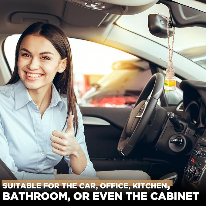 Domensi 150 Pieces Hanging Car Diffuser Air Freshener Bottle Bulk Empty Glass Refillable Perfume Bottles Oil Diffuser Aromatherapy Pendant for Auto Interior Ornaments Decor (Clear)