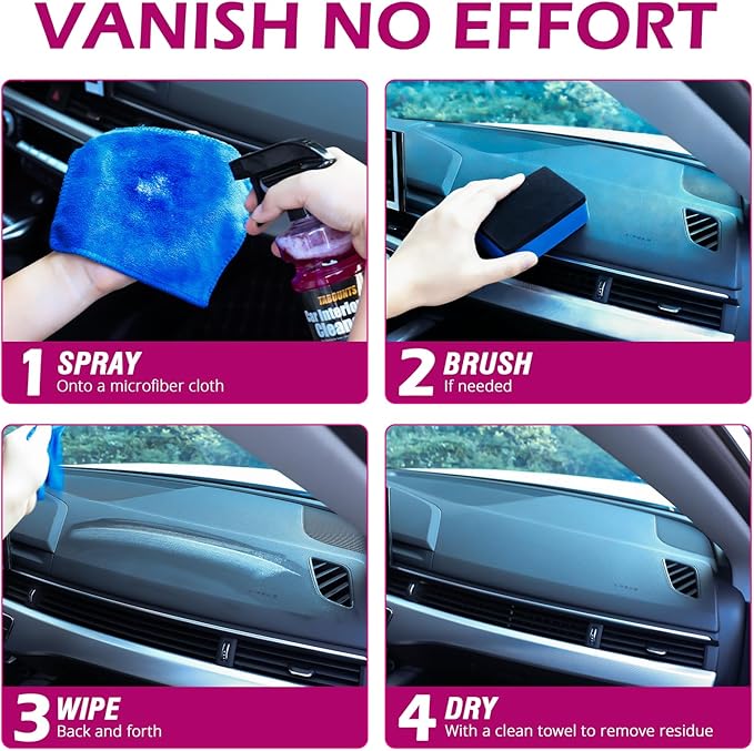 Car Interior Cleaner – Multi-Surface Auto Detailing for Leather, Glass, Dashboards & More – Dual-Mode Foam & Mist Spray (17oz) with Cleaning Towel