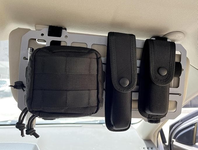 TACNEX Vehicle Rigid MOLLE Panel for Car Visor Organizer EDC Pouch Tool Holster Bag Holder Tactical Gear Rack Truck Equipment Mount Plate Modular Storage Shelf Auto Interior Accessories Light Grey