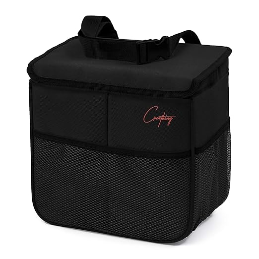 Creathing Car Trash Can Foldable, Waterproof | Organizer Bag or Garbage Can for Console/Seat (Medium, Black), 2 Gallons
