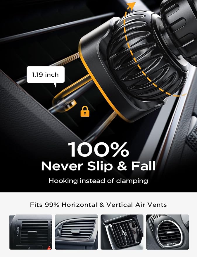 LISEN Phone Mount for Car [Ultla Stable] Phone Holder for Car Vent[Never Blocking] Steel Hook Clip Car Phone Holder Mount for iPhone 15 14 13 Pro Samsung Galaxy S223/S22/S21 All Phones