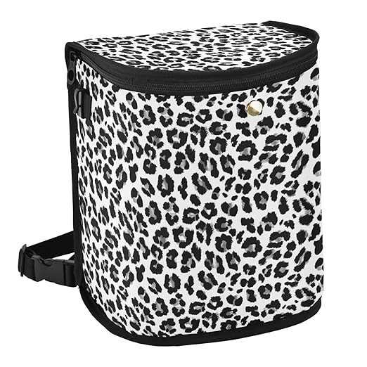 Bolaz Car Trash Can with Lid for Back Seat Car Trash Bin Hanging White Leopard Black Cheetah Leakproof Automotive Garbage Can Car Organizer