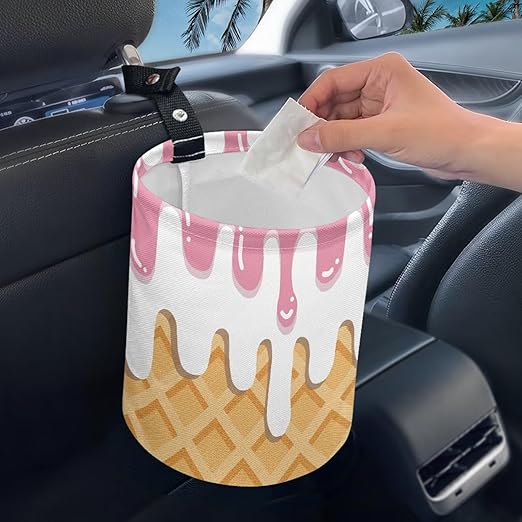 Trash Bag, Car Garbage Can Hanging Back Seat Organizer Trash Can Bin for Vehicle, Travelling, Camping - Ice Cream