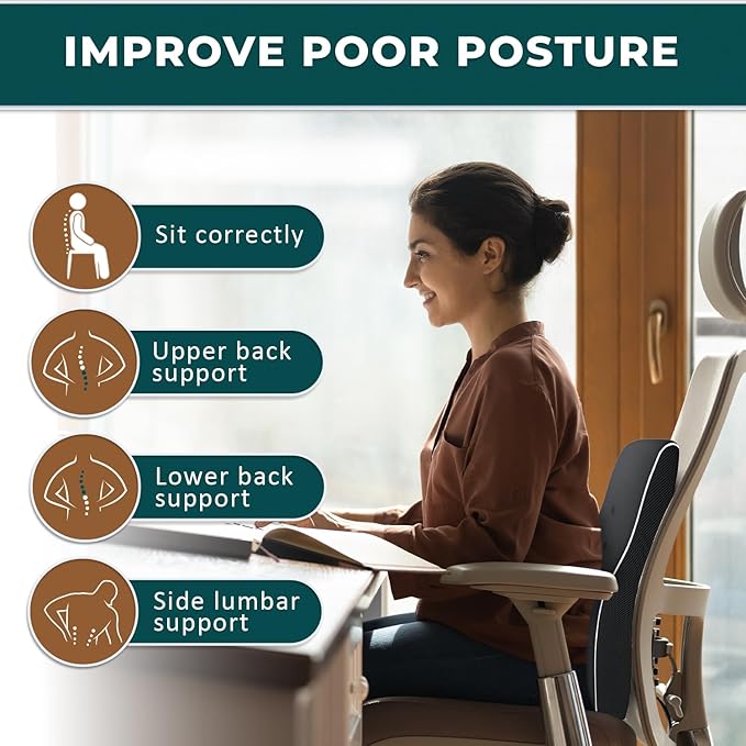 QUTOOL Lumbar Support Pillow with DIY Gift Box - Birthdays Gifts for Women Men, Ergonomic Back Support with Breathable 3D Mesh Cover, Suited for Office Chairs, Gaming Chairs, Car, Home Use (Black)