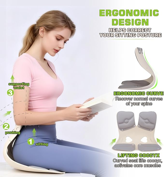 3 PCS Ergonomic Back and Lumbar Support Pillow for Office Chair, Legless Floor Seat with Back Support and Detachable Cushion, Office Chair Posture Corrector for Family Sets