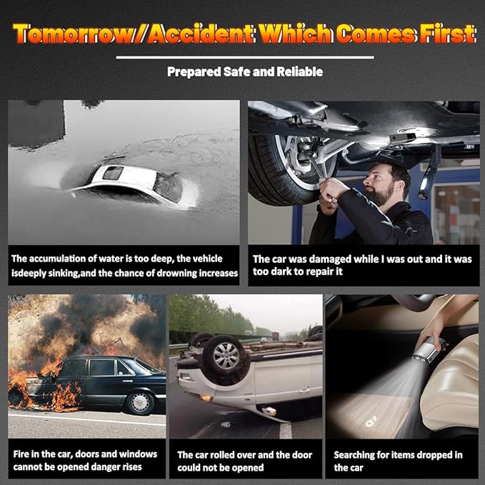 Glass Breaker - Upgraded Safe Hammer Glass Breaker Under Water, Car Hammer Seatbelt Cutter Window Breaker Emergency Escape Tool, with Flashlight, Safehammer Glass Breaker for New Cars（Black）