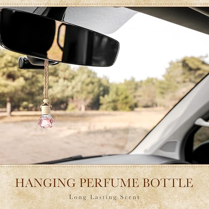 Zubebe 8ml 400pcs Hanging Air Freshener Diffuser Bottle Bulk Empty Glass Perfume Bottles Refillable Aromatherapy Essential Oils Pendant for Auto Interior Ornaments