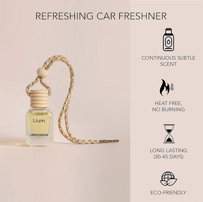 Lemongrass Hanging Air Freshener for Car, Home | with AC Vent Clip |10ml, 0.34 fl.oz|Luxury, Organic, Toxin-Free, Alcohol-Free Perfume|Interior Accessory for fresh Aroma|Long Lasting Fragrance
