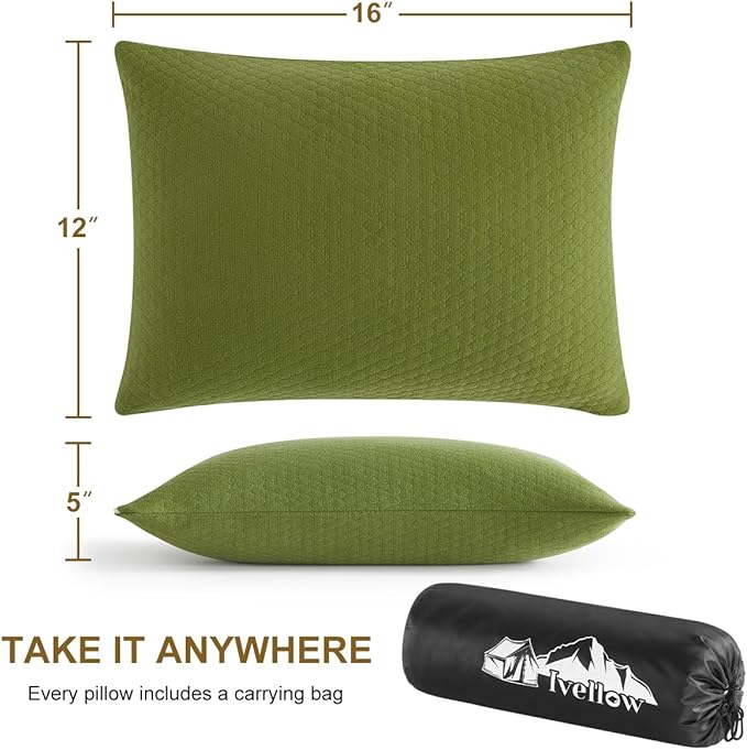 Ivellow Memory Foam Travel Pillow - Compact, Lightweight, Breathable & Hypoallergenic - Adults & Kids - Camping, Hiking, Travel - Avocado Green
