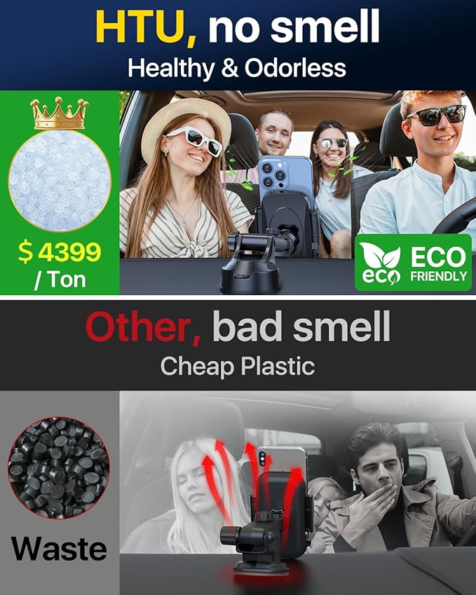 HTU 𝟐𝟎𝟐𝟔 𝐔𝐩𝐠𝐫𝐚𝐝𝐞𝐝【True Military-Grade】 Car Phone Holder【Safety Certs & No Smell】 Cell Phone Holder for Car Mount for Dashboard Windshield Air Vent Long Arm Thick Case,Green