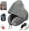 Travel Pillow with Extra Large Hood for Airplane Long Flights Privacy and Comfort Memory Foam with Velvet Cover for Road Trip Head&Neck Support for Plane Office Cars Sleeping & Rest (Light Grey)