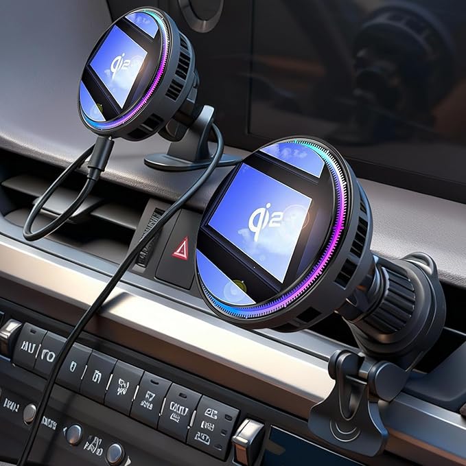 2026 Upgraded TEC & Fan Cooling Magnetic Wireless Car Charger, For Qi2 15W Magsafe Car Mount Charger, Air Vent Dashboard Fast Charging Car Phone Holder for iPhone 17/16/15/14/13/12, Samsung ＆ Pixel