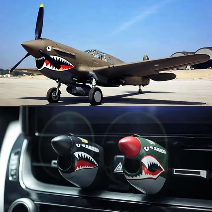 P-40 Fighter Car Air Vent Decoration with Spinning Propeller, Vintage P40 Warhawk Air Freshener, Dashboard Decorations for Auto Interior Decor Gift (Green + Yellow)