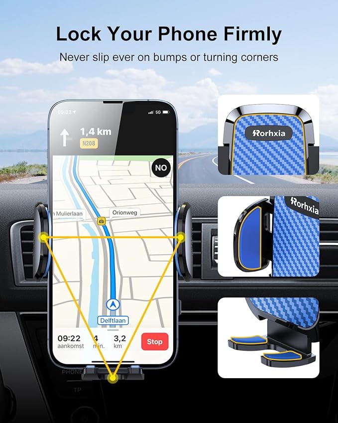 Blue Car Vent Phone Mount, [Never Blocking Vent, Enjoy The Comfort of The A/C] Hands-Free Universal Extension Clip Air Phone Holder Car Fit for All Phones iPhone Samsung