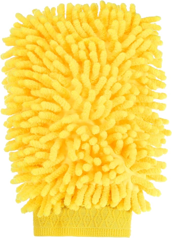HARFINGTON Premium Chenille Microfiber Car Wash Mitts 9.8" x 7.9" Scratch Free Wash Gloves Absorbent Double Sided Plush Cleaning Drying Mitts for Car Washing Home Yellow