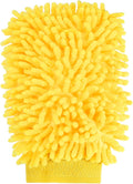 HARFINGTON Premium Chenille Microfiber Car Wash Mitts 9.8" x 7.9" Scratch Free Wash Gloves Absorbent Double Sided Plush Cleaning Drying Mitts for Car Washing Home Yellow