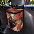 1.2 Gallons Trash Can for Cars SUV, Autumn Leaves Black Cat Backseat Driver Garbage Bag for Car, Adjustable Hanging for Tail of Console/Back of Seats, with Zipper Leak-Proof Lid Design