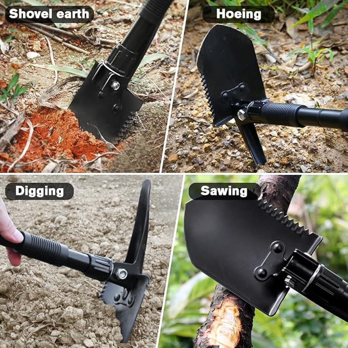 Digging Shovel, 15.35'' Lightweight Camping Shovel Portable High Carbon Steel Folding Mini Trowels for Off Road, Camping, Gardening, Beach, Digging Dirt, Sand, Mud & Snow