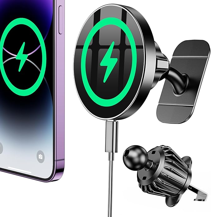 Coolpow for Magsafe Car Mount Charger【100% Stable】 15W Magsafe Car Charger Magnetic Phone Holders for Your Car Accessories for Women Men car Phone Holder Wireless Car Charger for iPhone