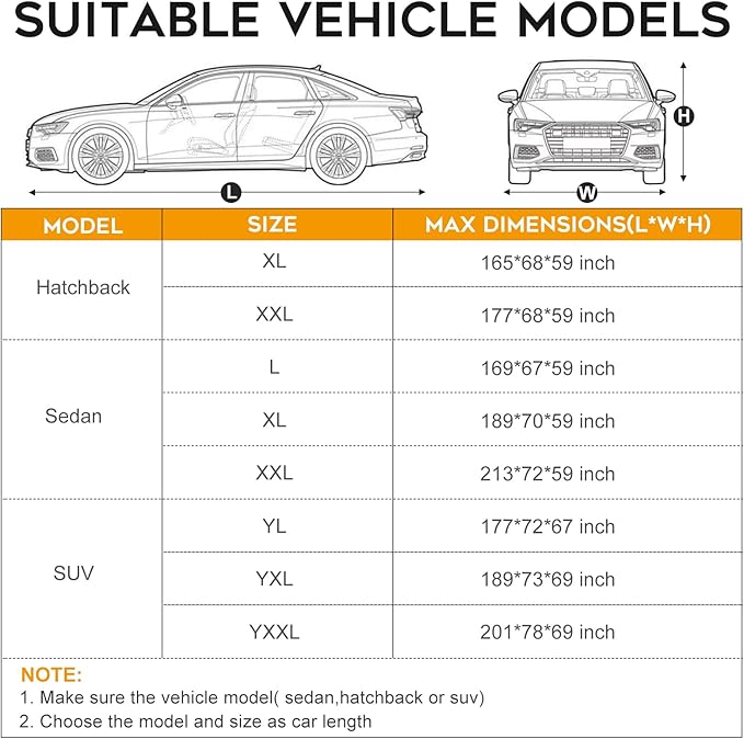 Waterproof Hatchback Car Cover: 6-Layer Protection from Rain, Snow, UV & Dust - Universal Fit up to 177 inches with Zipper Door & Windproof Straps for Outdoor, Garage, Travel Use,Silver