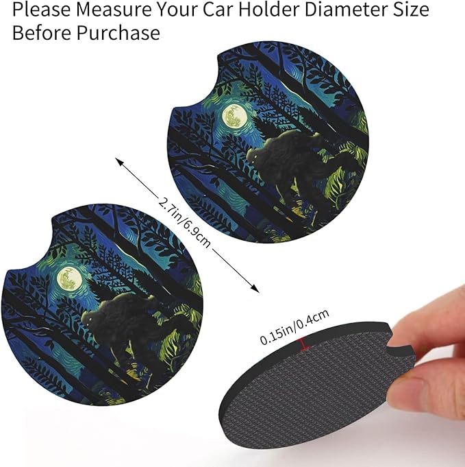 Bigfoot in The Forest Sasquatch Car Coasters for Cup Holders Pack of 2 Neoprene Cup Mat Pad Vehicle Interior Accessories for Men Women