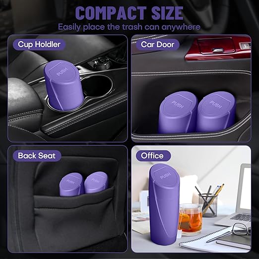 Car Trash Can Bin with Lid - Car Garbage Can Cup Holder - Purple Mini Leakproof Vehicle Garbage Bin with 20pcs Trash Bags-Automotive Organizers and Storage for Front Back Seat Accessories