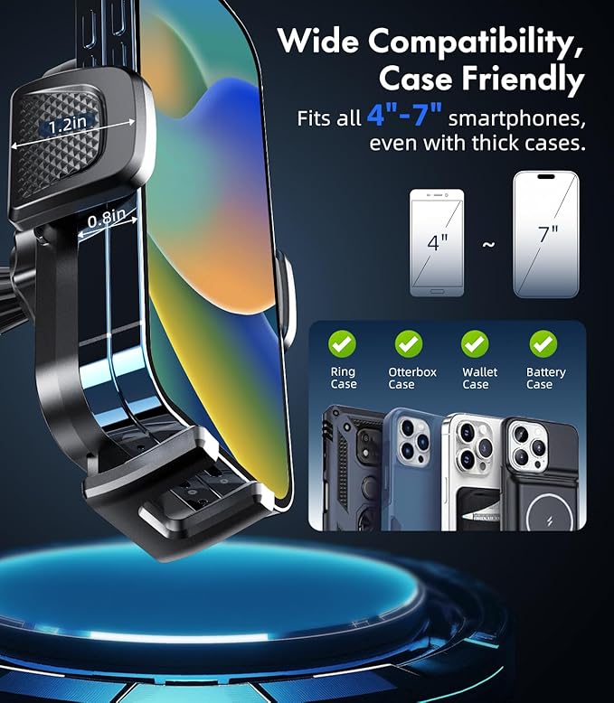 Car Phone Mount for Air Vent [Never Fall & 360° Adjustable] [Case Friendly | One-Hand Operation] Military-Grade Steel Hook Cell Phone Holder for Car Compatible with iPhone, Samsung, All 4–7” Phones