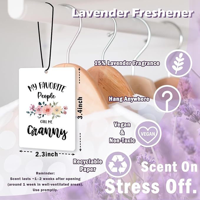 My Favorite People Call Me Granny Grandma Gifts Car Air Freshener Accessories 3pcs, Rustic Gifts for Grandma Christmas,Floral Hanging Scent Fragrance Card for Women Closet Bathroom Home Decor