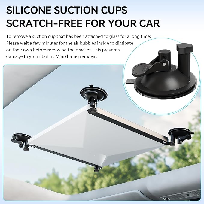 Starlink Mini Suction Cup Mount, Vehicle Sunroof and Glass Surfaces – Secure Satellite Mounting Kit with Strong Grip for Car Rack System Adapters in RVs, Boats, and Road Trips