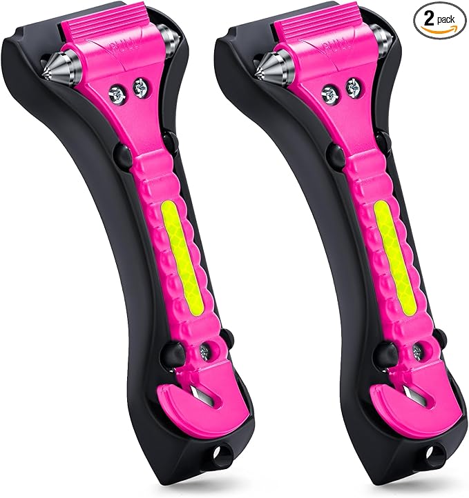 THINKWORK Pink Car Window Breaker, Glass Breaker, Window Breaker Seatbelt Cutter, 2-in-1 Car Safety Hammer with One Second Emergency Glass Hammer, Safety Emergency Car Escape Tool for Car, Office