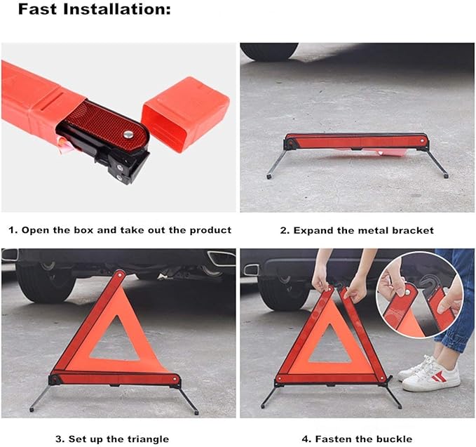 aikko Safety Triangle Kit Road Emergency Warning Reflector Roadside Reflective Early Warning Sign, Foldable 3 Pack of Emergency Car Kit