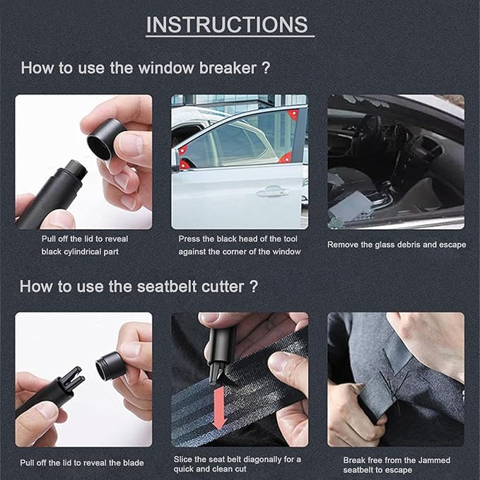 2-in-1 Emergency Car Escape Tool - Spring-Loaded Window Breaker & Seatbelt Cutter, Compact Lifesaver for Families, Portable Keychain Design