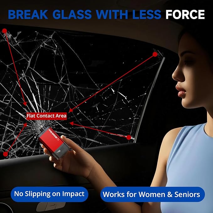 MightY Bear Window Breaker Seatbelt Cutter, 2-in-1 Car Emergency Tool, Underwater Glass Breaker for Traffic Accidents and Family Rescue - 2 Pack Red