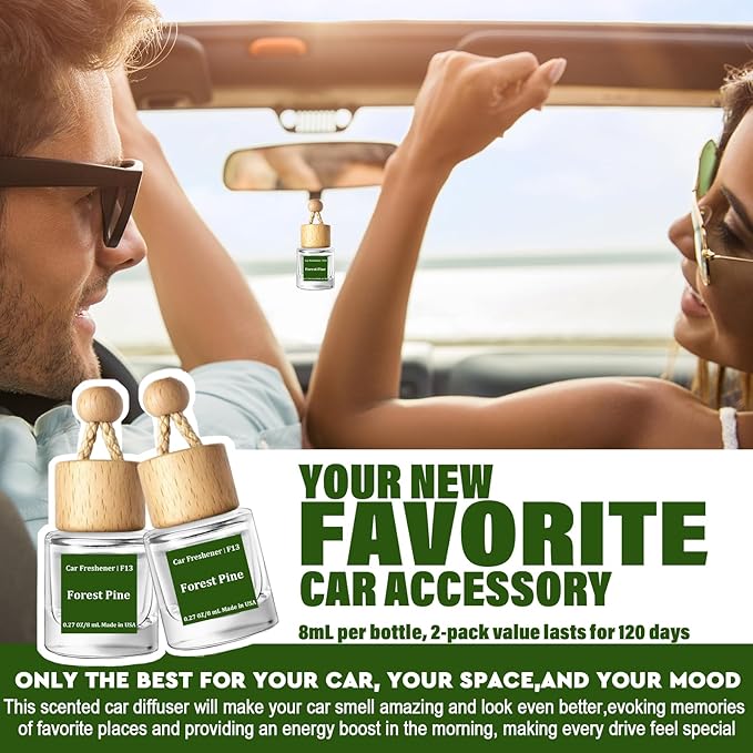 HoogaLife Car Air Freshener Diffuser 2 Pack Hanging Air Freshener Diffuser - Forest Pine Fragrance Oil Air D iffuser for Car, 45+ Days Long Lasting Fragrance Made in USA (F13)