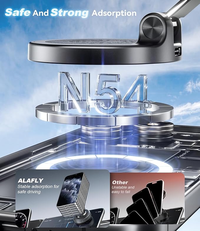 15W Fast Charging Magnetic Car Phone Holder, New Elastic Suction Cup Phone Holder with Stronger Suction, 360° Adjustable Wireless Charger Car Mount for Magsafe iPhone 17 16 15 14 13 12