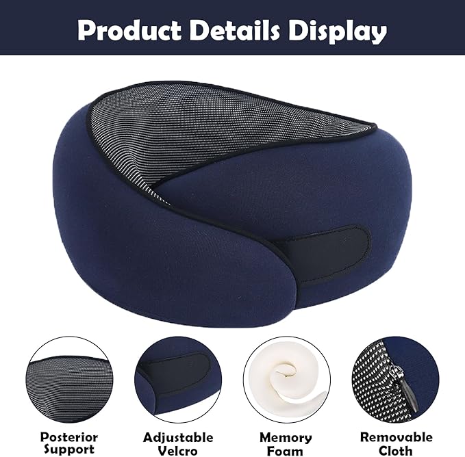 Travel Neck Pillow for Airplanes & Car Rides,Compact Head Support Cushion with Pain Relief,Ergonomic Sleeping Pillow for Long Flights & Road Trips (Blue)