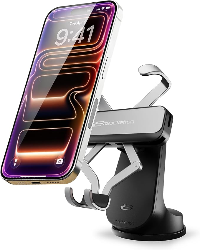 Bracketron AutoGrip Dash & Window Mount- Phone Mount for Car with One-Handed Operation, Universal Cell Phone Holder Car for Dashboard, and Window Fits Phones Up to 3.75"