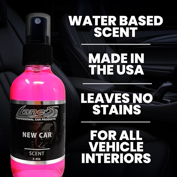 Lane's Premium Car Air Fresheners - New Car Scent Water Based - 4oz Eliminate Bad Odors of Pet & Food From Car Interior Leather, Carpet, Upholstery Great For Cars, Trucks, SUVs, RVs & More