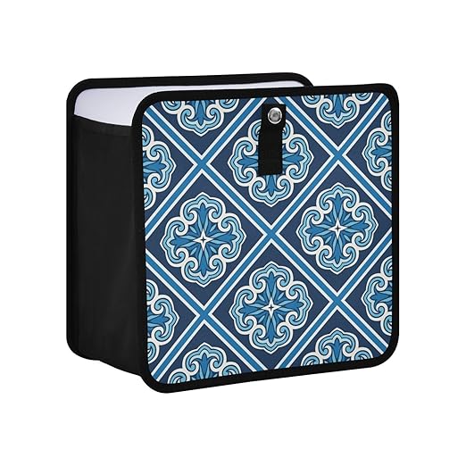 Blue Car Trash Can Trash Bin Foldable Hanging Trash Bag Storage Pocket Organizer Cute Car Gadgets Garbage Adjustable Shoulder Elastic Strap Tile