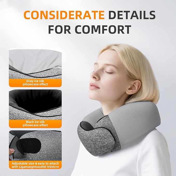 Travel Pillows for Airplanes, 100% Pure Memory Foam Neck Pillow with Skin-Friendly Silk Cover, Ergonomic Support, Washable Cover, Eye Mask, Earplugs, Ideal Neck Pillow for Flight Trips