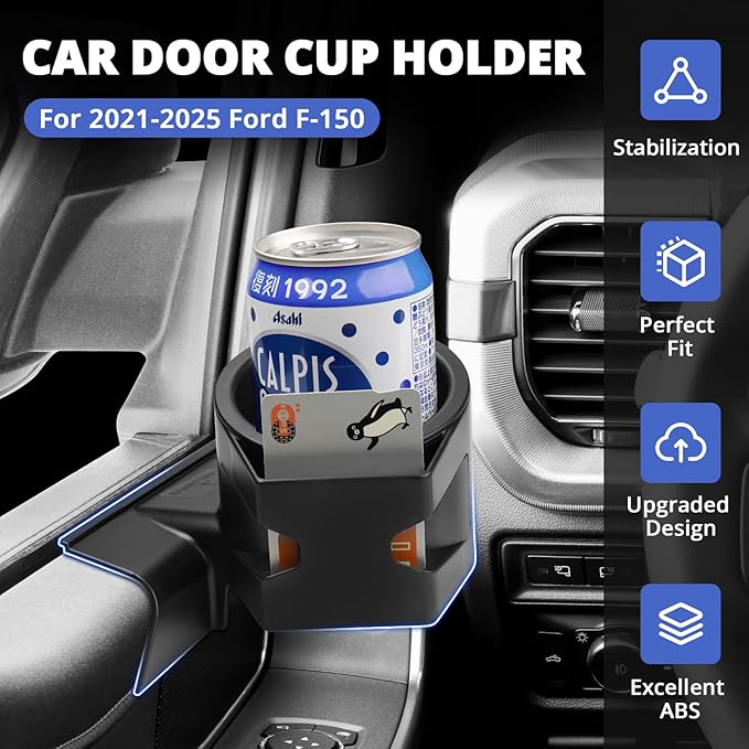 Autorder Car Door Cup Holder for 2021-2025 2026 Ford F-150 F150 Accessories Cup Holder Expander with Card Slot Anti-Shake&Noiseless Drink Holder Insert for Car Daily Driving