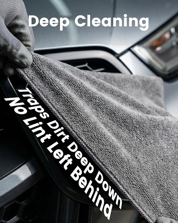 POPCHOSE Microfiber Towels 12 Pack for Cars, Super Absorbent Cleaning Cloths, Lint Free Streak Free Towels for Car Detailing, Household, Kitchen, Glass & Tools, Grey