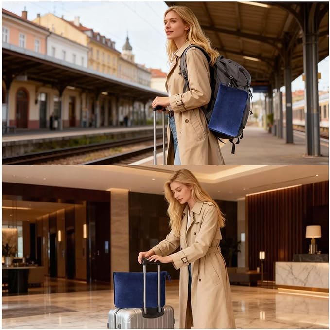 Travel Blanket Pillow, Soft Airplane Blanket 2-in-1, Travel Blanket Airplane Compact with Bag, Travel Essentials Accessories for Plane and Car,60x80 Navy